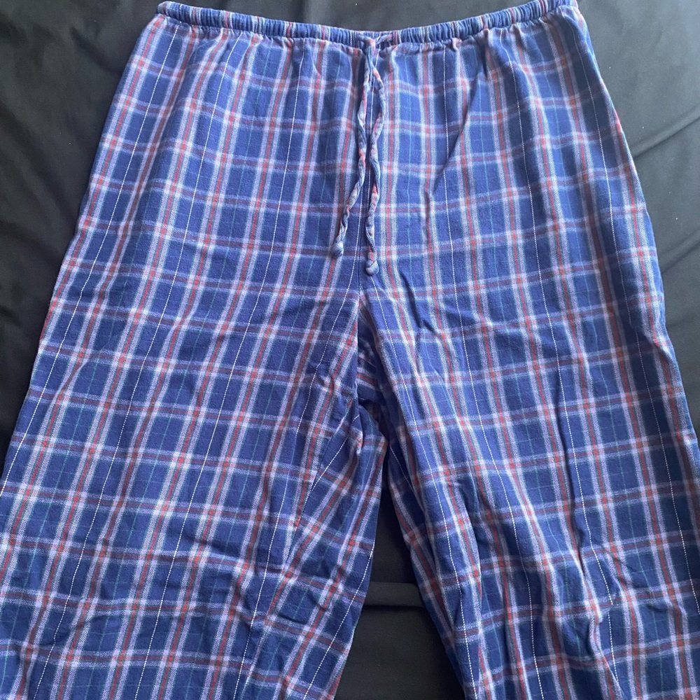 Blue and red pajama pants
